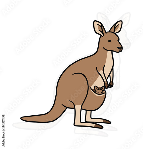 Vector Kangaroo Illustration: Wildlife Animal, Australian Icon, Cartoon Style, Flat Design, Simple