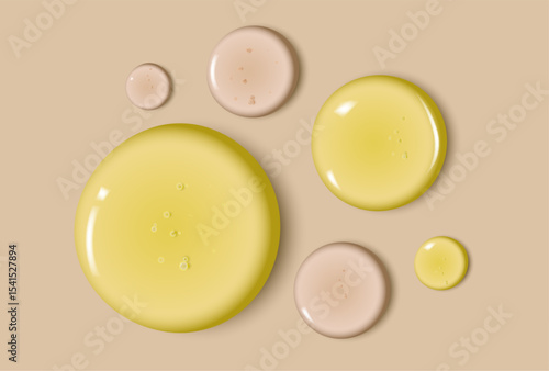drops of gel serum cosmetic products close-up on white background

