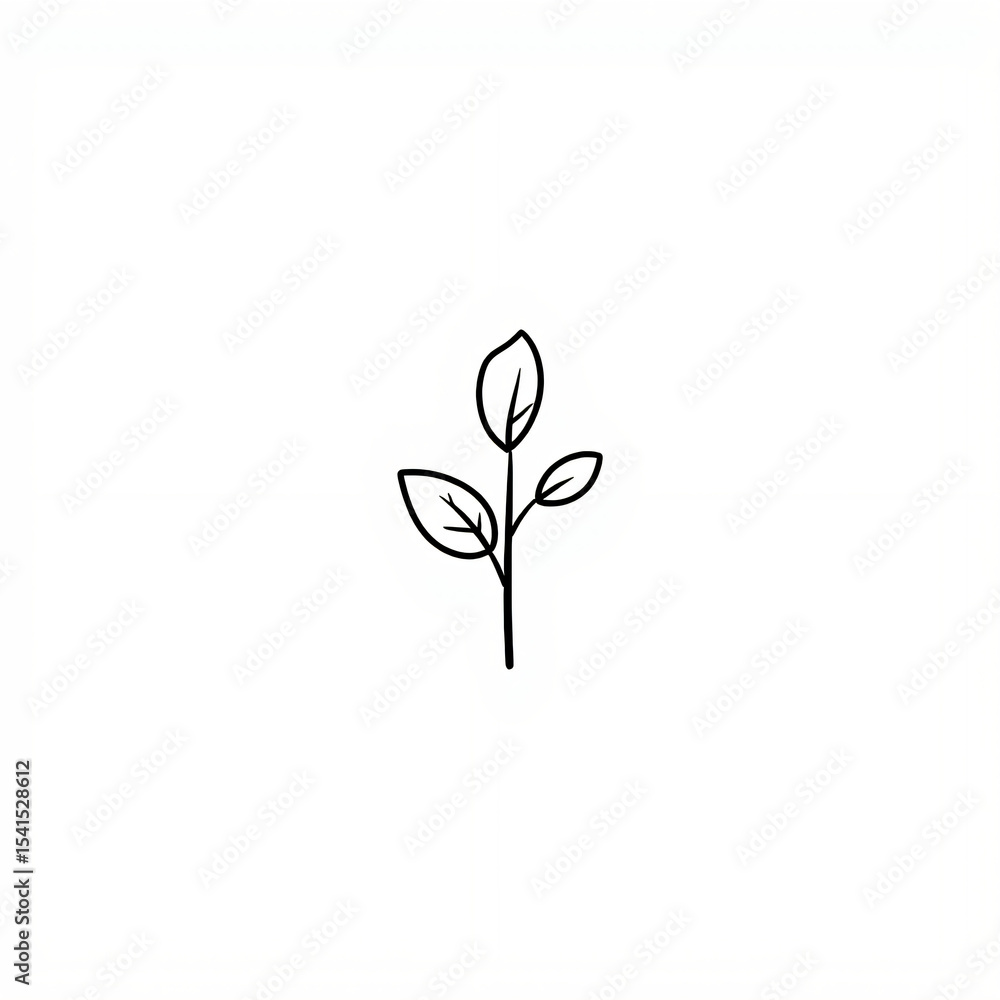 A minimalist line art of a small branch with a few oval leaves, drawn with fine lines on a plain background, capturing simplicity and natural form. A minimalist line art of a small branch with a few oval leaves, drawn with fine lines on a plain background, capturing simplicity and natural form.
