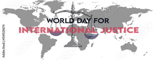  illustration of a justice scale held in a human hand, symbolizing equality, fairness, and law, set for International Justice Day