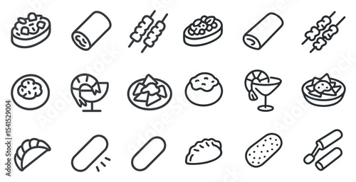 Mexican cuisine icons set – outline, linear, taco and burrito symbols
