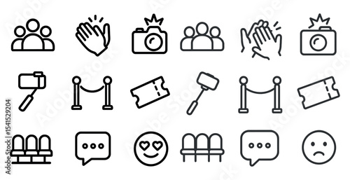 Event and celebration linear icons set – outline, party, festive event symbols