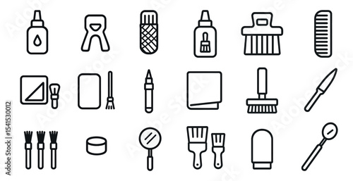 Barber equipment outline icons set – grooming, salon, hairdressing symbols
