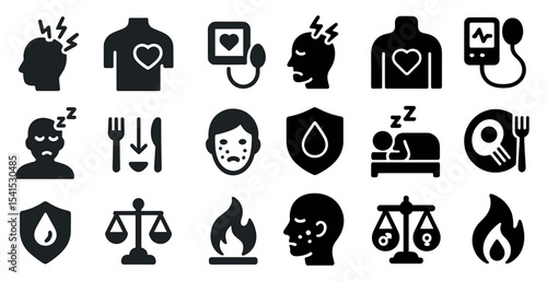 Healthcare and wellness solid icons set – filled, medical, health symbols