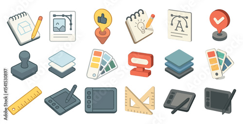 Graphic design tools icons set – flat, outline, creative editing symbols