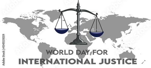  illustration of a justice scale held in a human hand, symbolizing equality, fairness, and law, set for International Justice Day