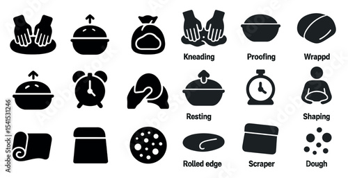 Baking silhouette icons set – solid, filled, culinary and kitchen symbols