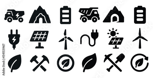 Energy and environment icons set – solid, filled, renewable and sustainable symbols
