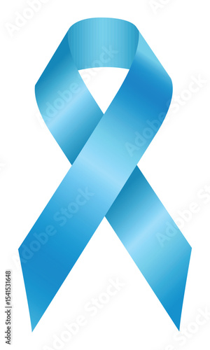 Light blue ribbon symbol of prostate cancer. Light blue ribbon, cancer awareness symbol. Men's Health, world diabetes day. Blue ribbon for people cancer. Awareness blue cancer ribbon. Vector  