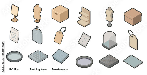 Fashion and design 3d icons set – style, manufacturing, tailoring symbols