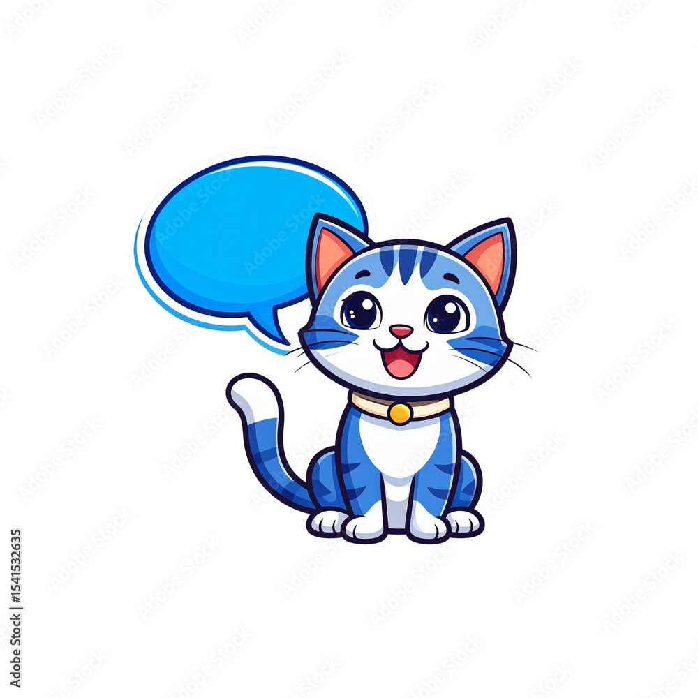 Fluffy cat character with speech bubble, exclamation mark, question mark in 3D illustration. Fluffy cat character with speech bubble, exclamation mark, question mark in 3D illustration.