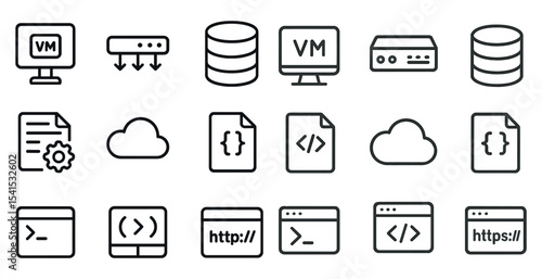 Web development line icons set – outline, coding, programming symbols