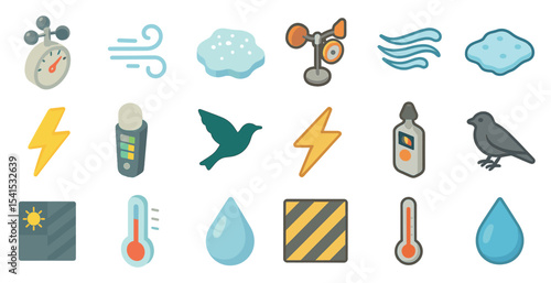 Weather and climate icons set – flat, filled, meteorology and atmospheric symbols