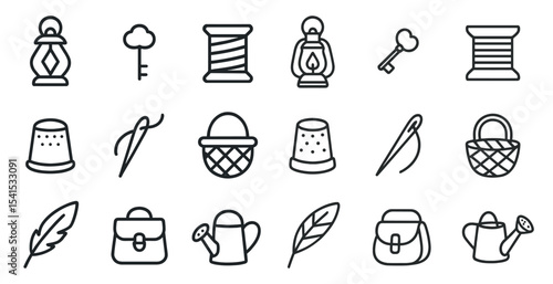 Craft and sewing outline icons set – needlework, stitching, handmade symbols