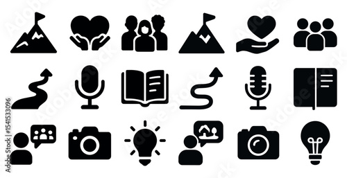 Community and connection solid icons set – filled, unity and collaboration symbols