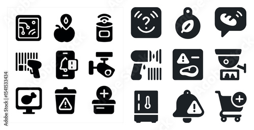 Security and surveillance icons set – solid, filled, cctv and protection symbols