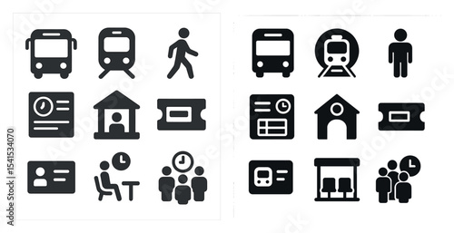 Transportation solid icons set – filled, travel, commuting signs and symbols