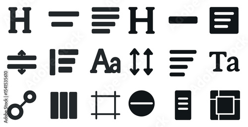 Text formatting solid icons set – filled, align, typography symbols for design