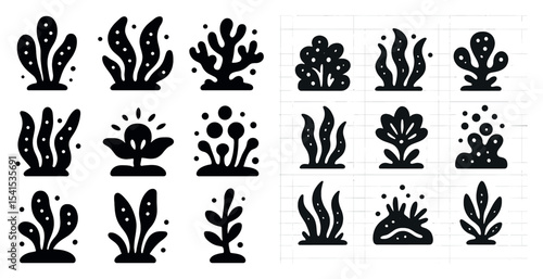 Nature and plant silhouette icons set – solid, filled, botanical clipart symbols