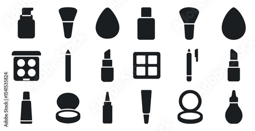 Makeup and beauty solid icons set – filled, cosmetic, skincare essentials