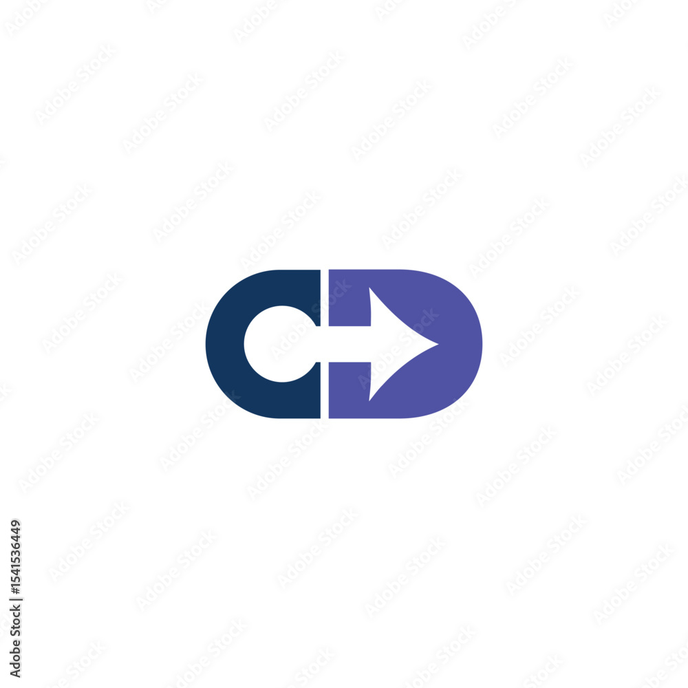 Clean CD monogram paired with a sleek forward arrow simple sign for a tech or media company. Clean CD monogram paired with a sleek forward arrow simple sign for a tech or media company.