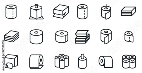 Toilet paper line icons set – linear, outline, hygiene and bathroom essentials