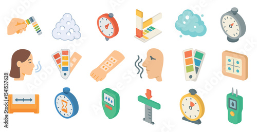 Medical testing and diagnostic icons set – isometric, health, lab analysis illustrations