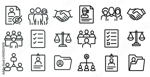 Business and human resources icons set – outline, line, corporate symbols