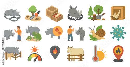 Wildlife protection icons set – flat, filled, conservation and animal safety symbols