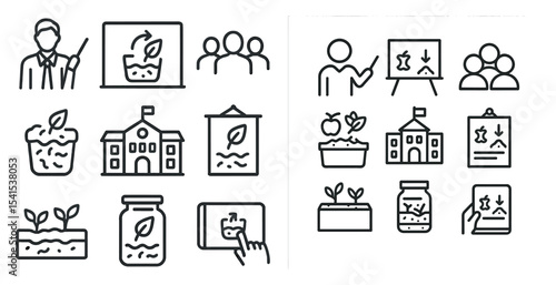Education and teaching outline icons set – linear, school, learning symbols