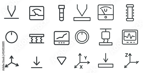 Measurement tools outline icons set – linear, technical, instrument symbols