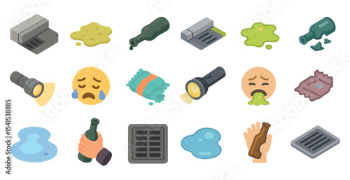 Pollution and waste icons set – flat, outline, recyclable and eco-friendly signs