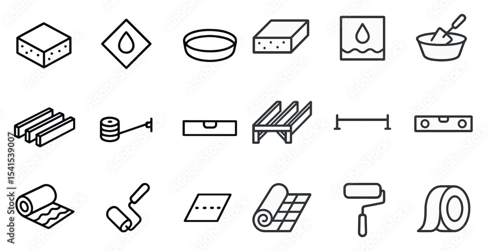 Construction tools outline icons set – linear, building, equipment symbols Construction tools outline icons set – linear, building, equipment symbols