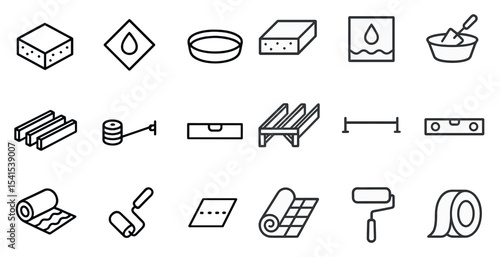 Construction tools outline icons set – linear, building, equipment symbols