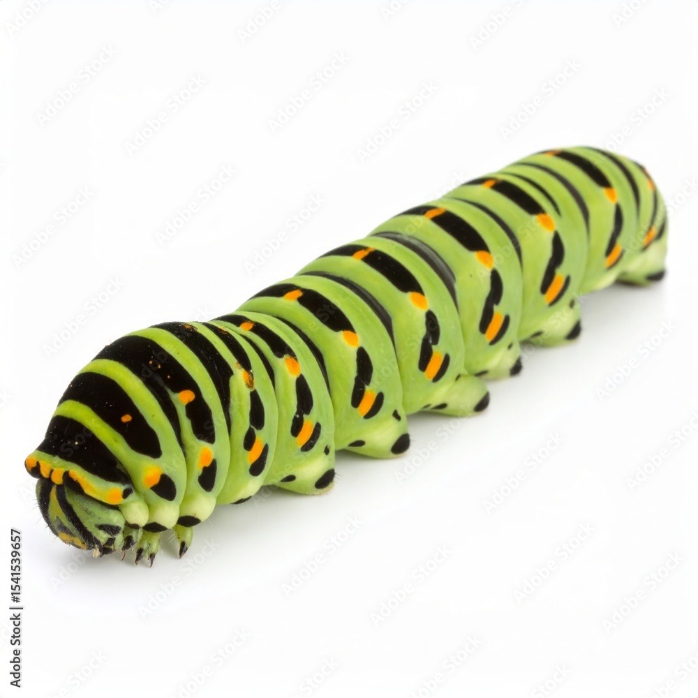 Naklejka premium Caterpillar close view over white background, no shadow