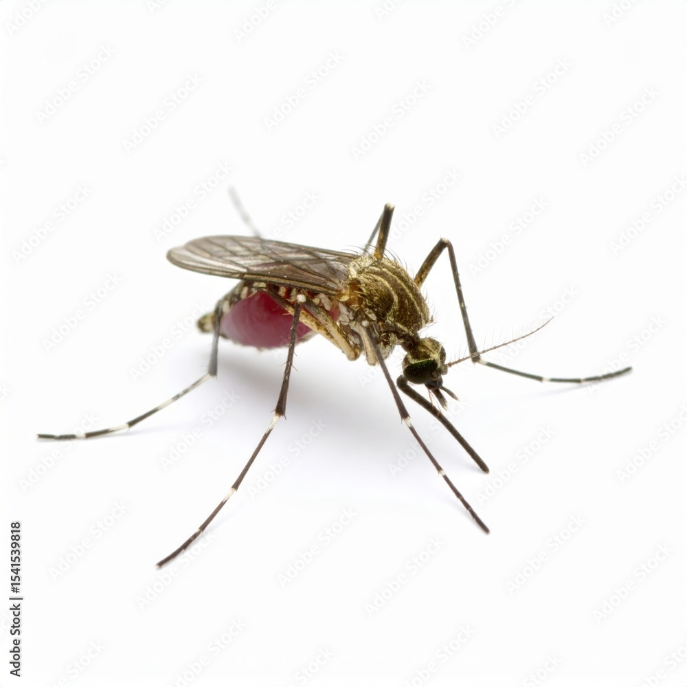 Fototapeta premium Mosquito close view over white background, no shadow