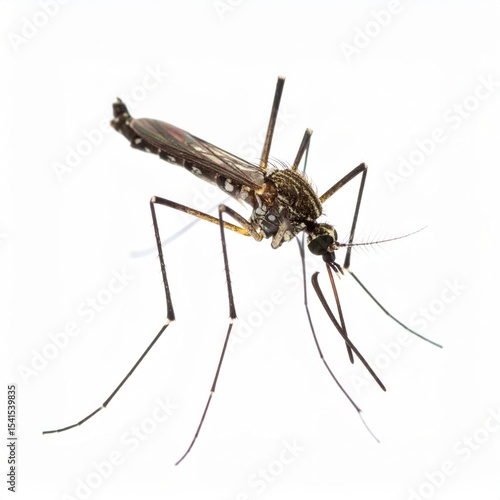 Mosquito close view over white background, no shadow