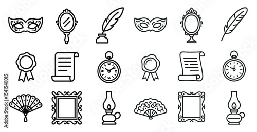 Vintage and antique outline icons set – classic, linear, old-fashioned symbols