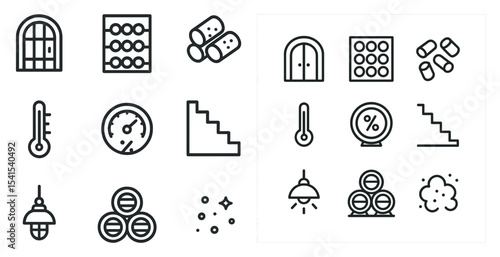 Home utilities line icons set – outline, minimalist, daily usage symbols