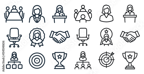 Business and management outline icons set – linear, corporate, company symbols