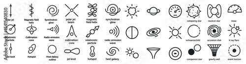 Astronomy and space outline icons set – celestial, linear, astrophysics symbols