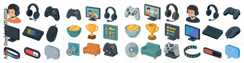Gaming and technology isometric icons set - 3d, digital, electronic symbols