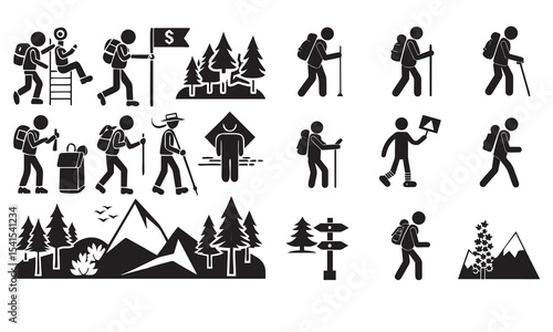 Hiking Man Pine Tree Mountain Travel Outdoor