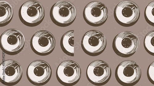 Retro disks design repeat across patterned background seamlessly.