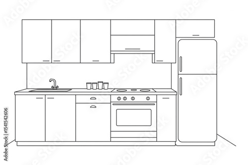 Modern Kitchen Design Blueprint Scalable Line Art for Home Renovation Projects and Interior Design Applications