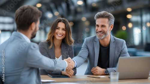 Business professionals shaking hands in a meeting. Business negotiation agreement of business people with handshake. 
