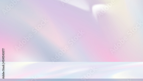 Pastel background,Prism texture with white light backdrop,Studio room and gradient rainbow pink,blue light hologram with 3D podium for digital product template