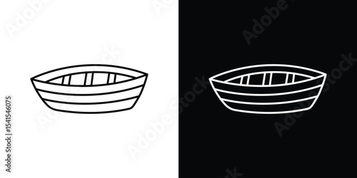 Wooden boat icon design. simple stroke line vector icon set