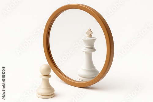 chess pawn looking in mirror sees king showing self reflection motivation vision leadership dream growth power
