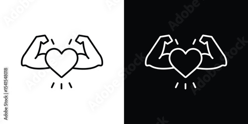 Strong heart icon design. simple stroke line vector icon set